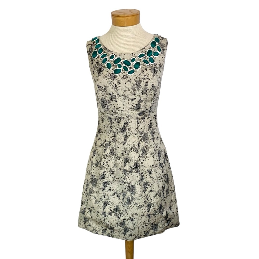 LELA ROSE Sz 6 Aqua Embellished Rhinestone Abstract Sheath Dress